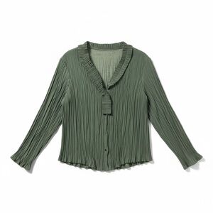 Babette SF Origami Pleated Shirt Green Ruffle Snap Front Artwear Womens Large